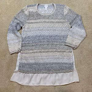 Chico’s Sweater Size 0 or 4 Chunky Loose Knit Layer Hem Peach Grey Cream